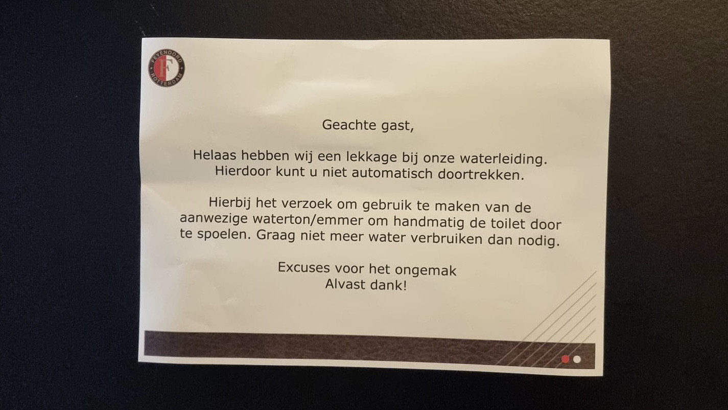 Problemen met waterleiding De Kuip verholpen