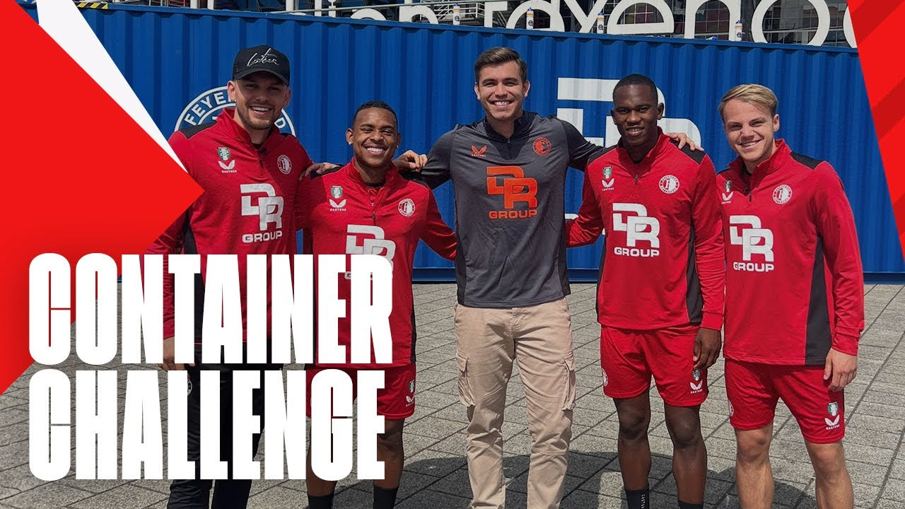 Feyenoord-spelers strijden tegen elkaar tijdens 'Container Challenge'